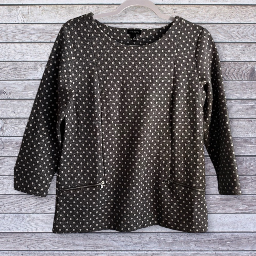 Talbots long sleeve shirt polka dot size silver thread small